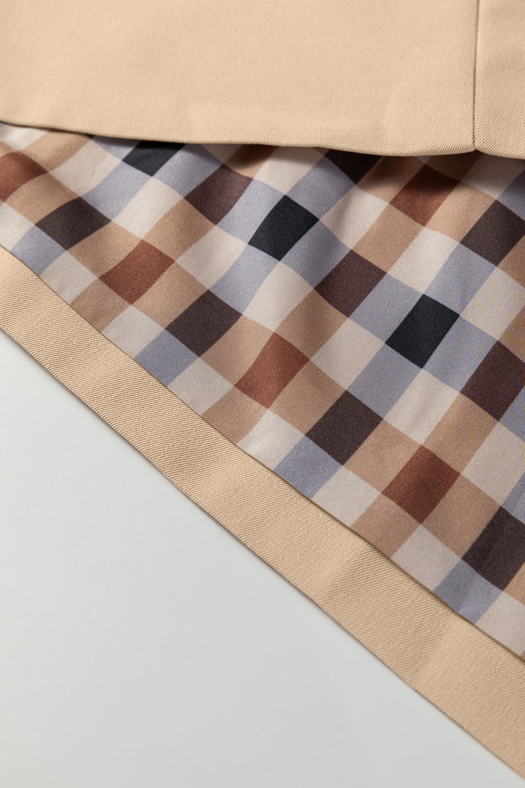 Parchment Plaid Liner Patchwork Single Breasted Trench Coat