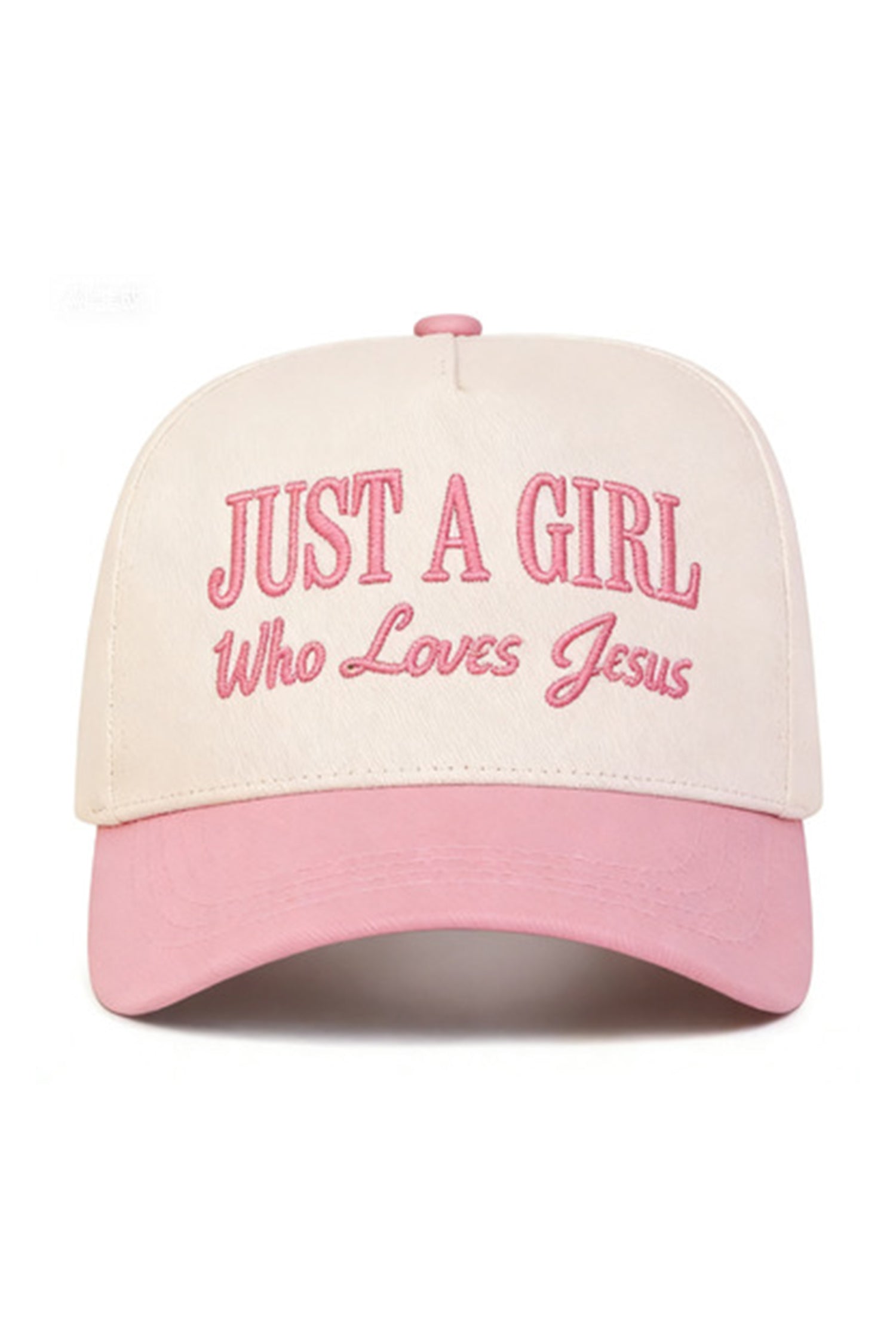 Pink Just A Girl Who Loves Jesus Embroidered Baseball Cap