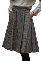 Brown Solid Color Textured Pleated Midi Skirt
