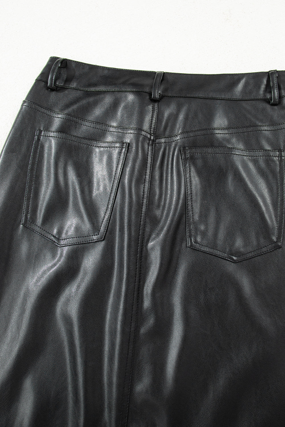 Black Faux Leather Side Slit Maxi Skirt
