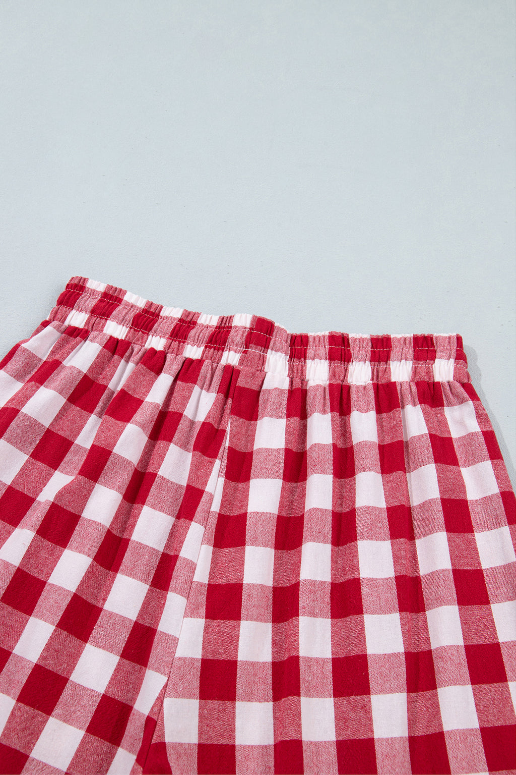 Blue Gingham Plaid Tie Elastic Waist Shift Pants