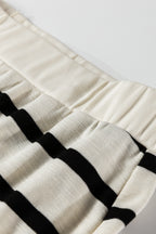 Black Stripe Ribbed Trim Button Cuff Long Sleeve Top Midi Skirt 2pcs Outfit