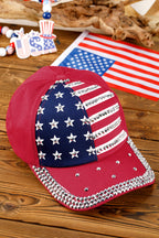 Fiery Red American Flag Rhinestone Decor Baseball Cap