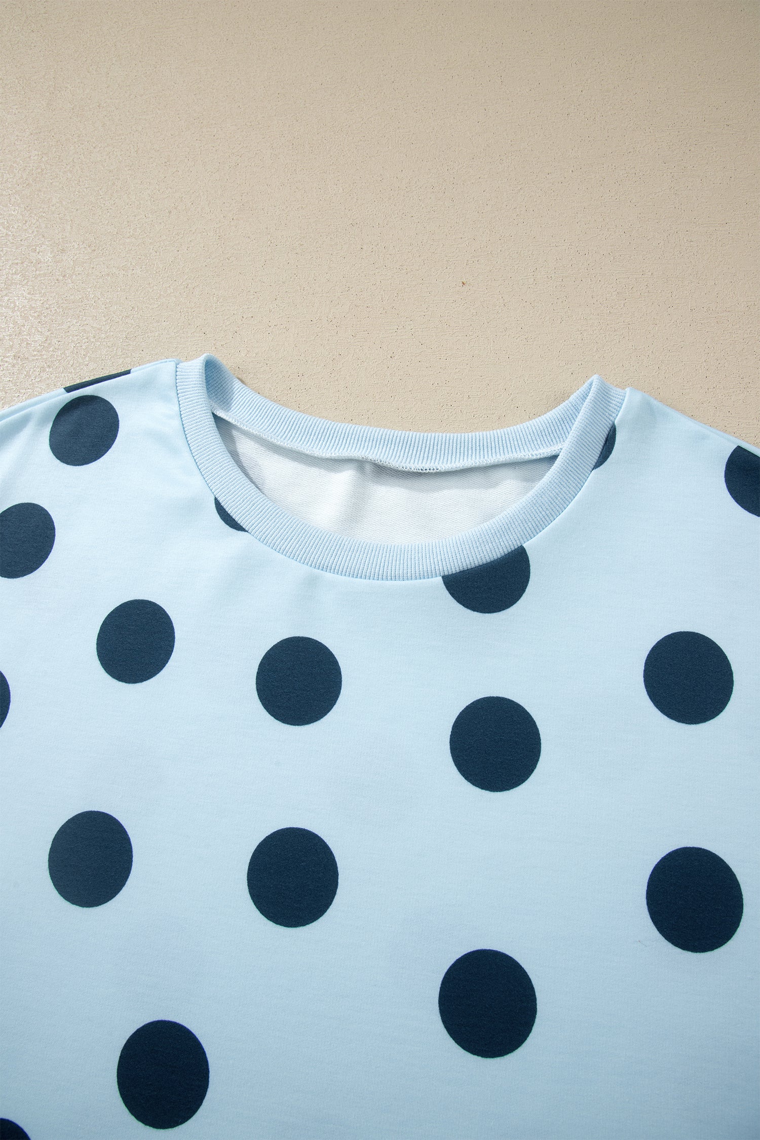 Sky Blue Polka Dot Print Loose Tee Drawstring Elastic Waist Short Set