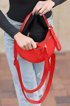 Camel Double Zip Crescent Shape Adjustable Sling Bag