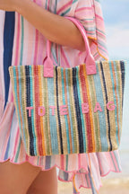 Sachet Pink Bohemian Straw Crochet Woven Tote Bag