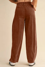 Chestnut Elastic Waist Drawstring Corduroy Casual Pants