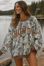 Gray Western Camo Letter Print Baggy Pullover Sweatshirt