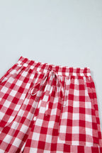 Blue Gingham Plaid Tie Elastic Waist Shift Pants