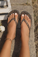 Chestnut Leopard Print Low-heeled Flip Flops