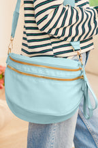 Camel Double Zip Crescent Shape Adjustable Sling Bag