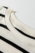 Black Stripe Ribbed Trim Button Cuff Long Sleeve Top Midi Skirt 2pcs Outfit