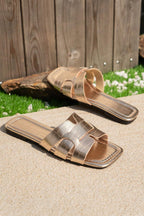 Gold Crocodile Pattern Roman Style Flat Slippers