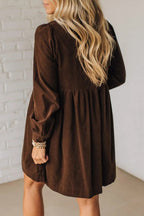 Coffee Bow Knot Front Long Sleeve Corduroy Mini Dress