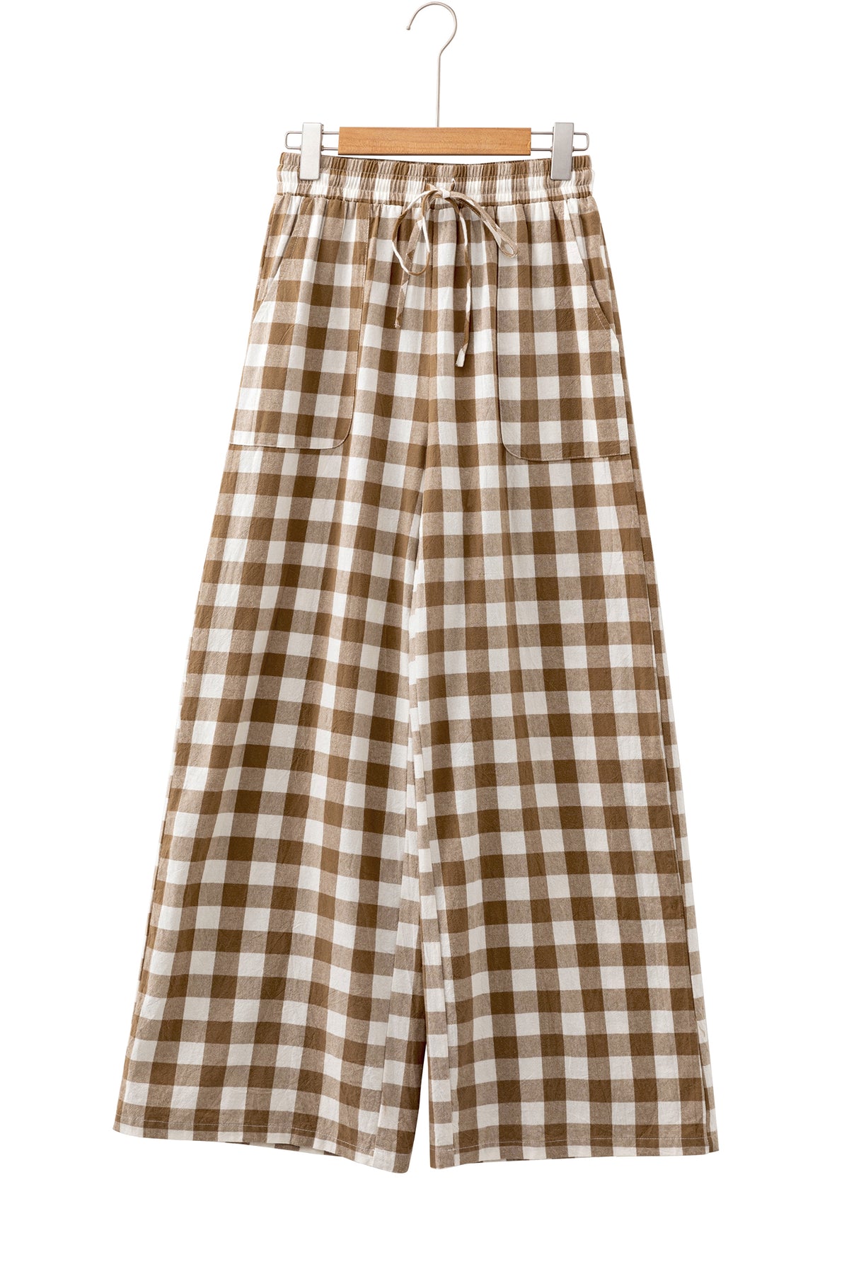 Blue Gingham Plaid Tie Elastic Waist Shift Pants