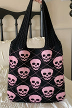 Black Halloween Skull Knitted Shoulder Bag
