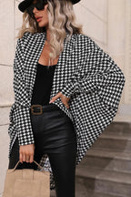 Black Houndstooth Print Open Front Long Dolman Kimonos