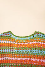Carrot Multi Stripe Open Knit Sweater Beach Cover Up