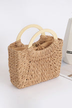 Camel Retro Straw Woven Handle Bag