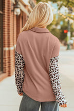 Dark Khaki Leopard Patched Twisted Ribbed Western Casual Shacket