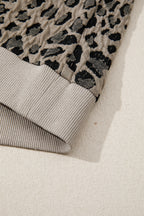 Beige Zip up Collared Leopard Cap Sleeve Top