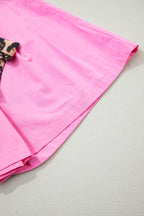 Bright Pink Leopard Contrast Sash Belt Pleated Wide Leg Shorts