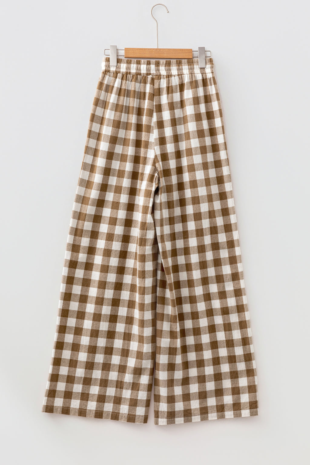 Blue Gingham Plaid Tie Elastic Waist Shift Pants
