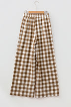 Blue Gingham Plaid Tie Elastic Waist Shift Pants