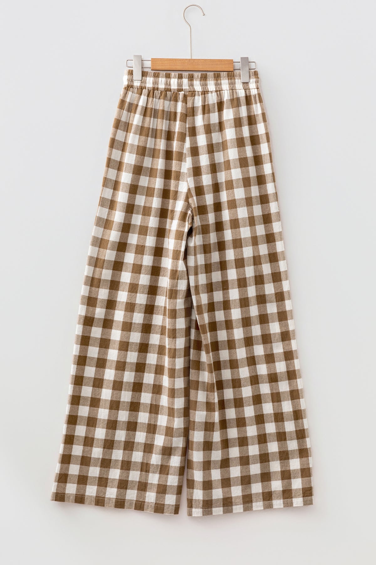 Blue Gingham Plaid Tie Elastic Waist Shift Pants