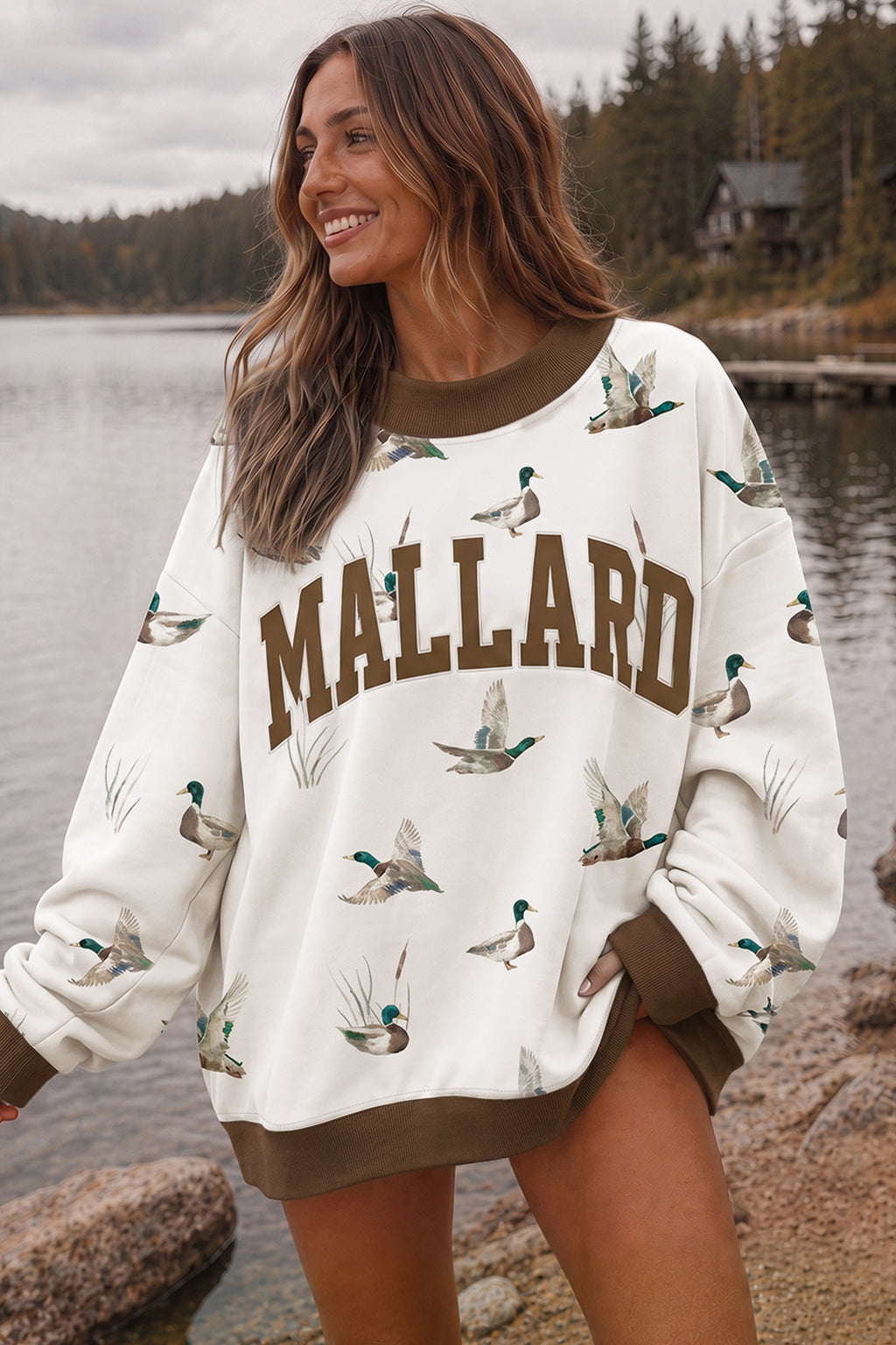 Gray Western Camo Letter Print Baggy Pullover Sweatshirt