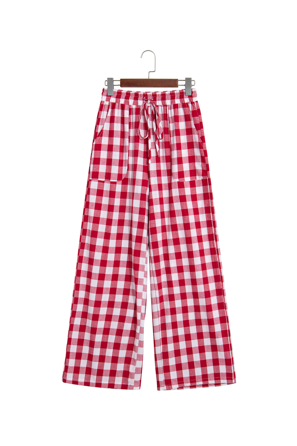 Blue Gingham Plaid Tie Elastic Waist Shift Pants