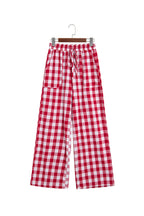 Blue Gingham Plaid Tie Elastic Waist Shift Pants
