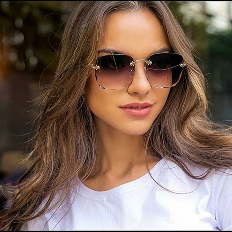 Men UV400 Shades Oculos Rimless Sunglasses