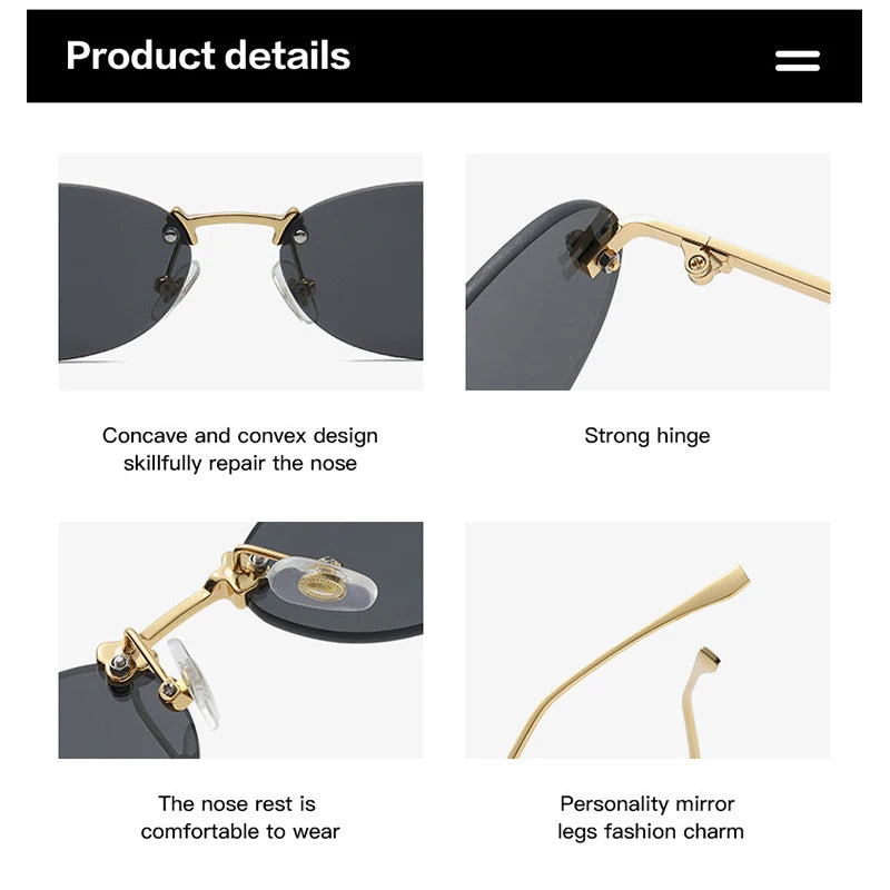 Fashion Rimless Oval UV400 Sunglasses