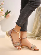 Gold and Silver Low Heel Casual Sandals