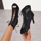 Mesh Cutout Women Dance High Heel