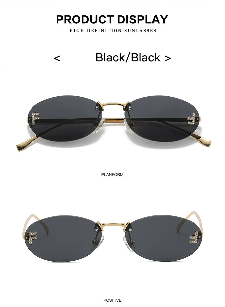 Fashion Rimless Oval UV400 Sunglasses