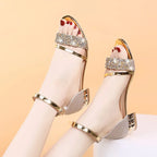 Gold and Silver Low Heel Casual Sandals