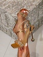 Rhinestone Square Toe High Heel