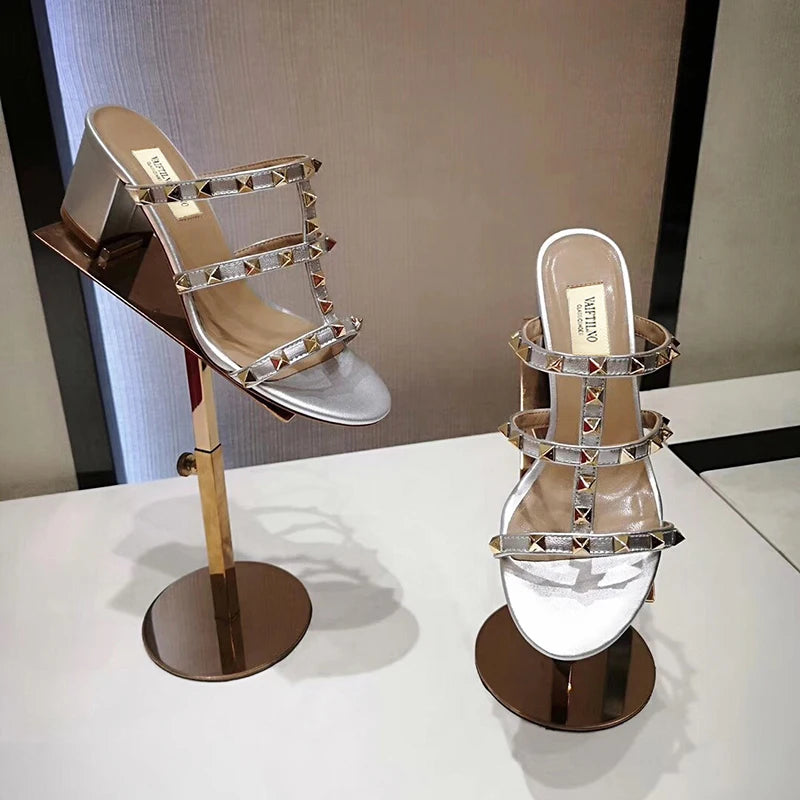 Chunky Leather Rivets High heels