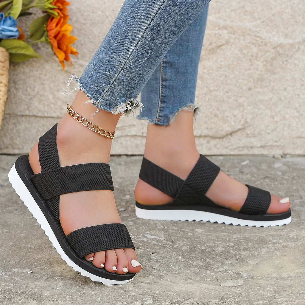 Pure Black Shoelace Flat Sandals
