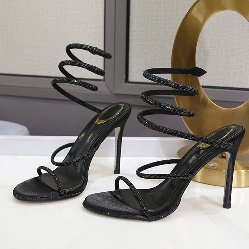 Crystal Diamond Ankle Strap Thin High