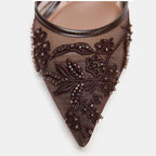 Mesh Embroider Slingback High Heels
