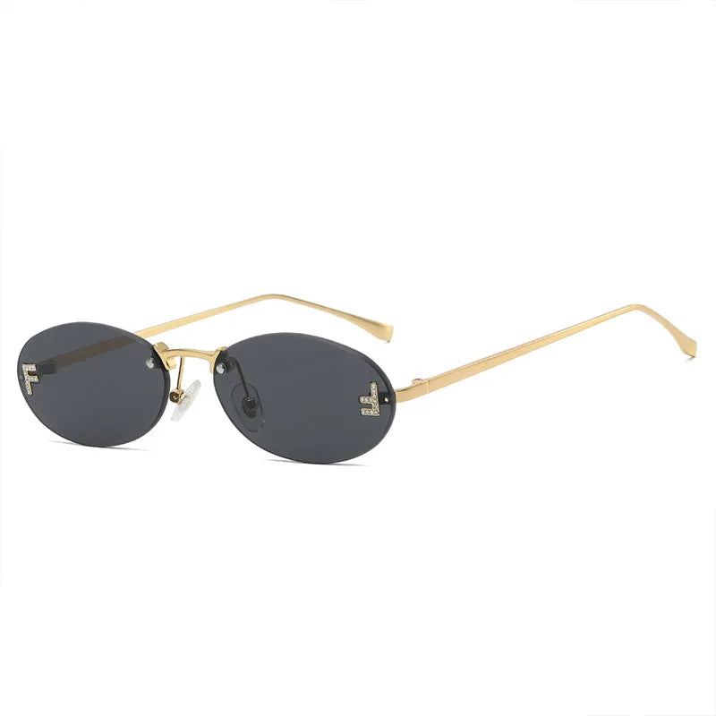 Fashion Rimless Oval UV400 Sunglasses