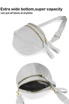 Camel Double Zip Crescent Shape Adjustable Sling Bag