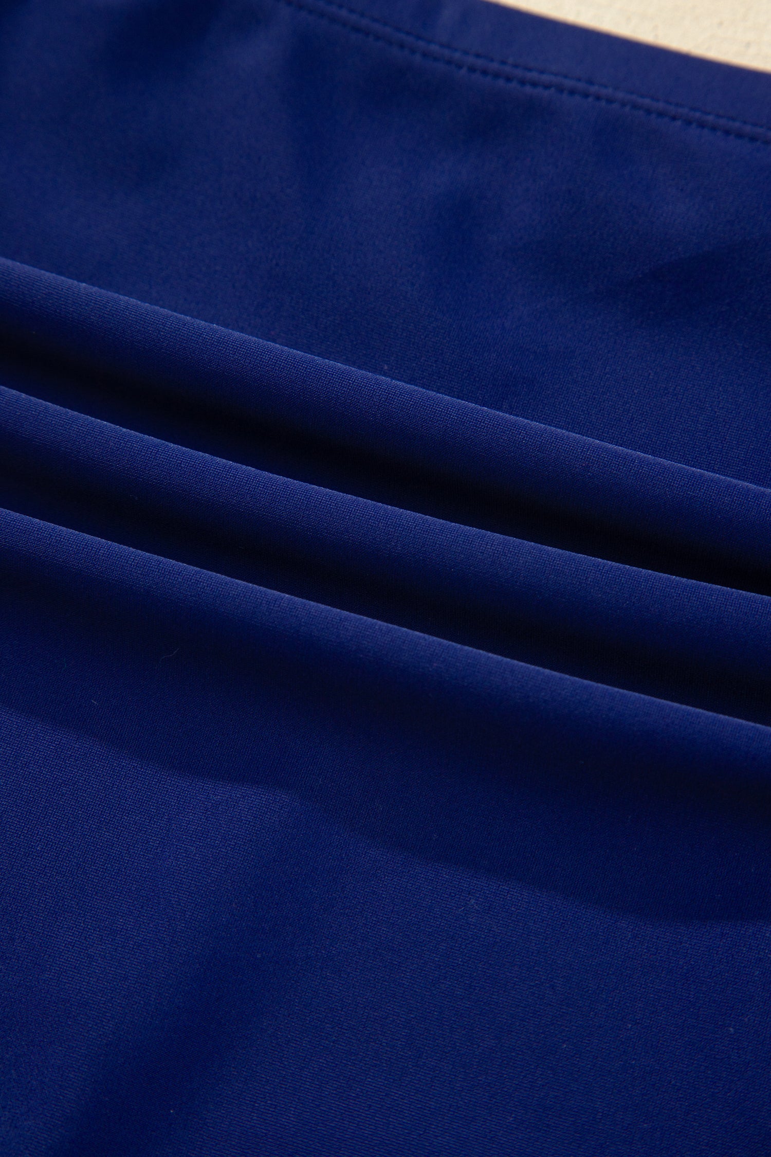 Navy Blue Shell Stitched Trim V Neck Textured Mix and Match High Waist Bikinis