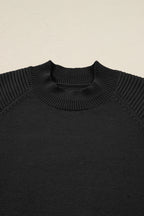 Black High Neck Puff Sleeve Sweater Pleated Mini Skirt 2pcs Knitted Outfit