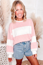 Brown Polka Dot Patchwork Colorblock Long Sleeve Top
