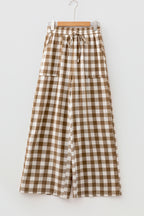 Blue Gingham Plaid Tie Elastic Waist Shift Pants