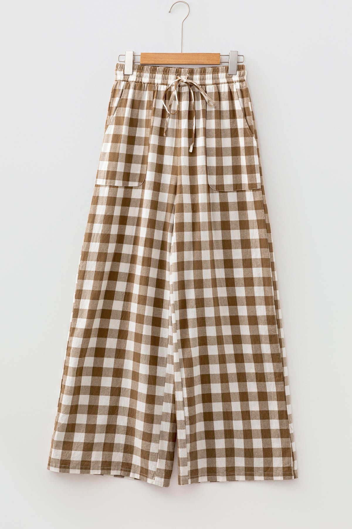 Blue Gingham Plaid Tie Elastic Waist Shift Pants
